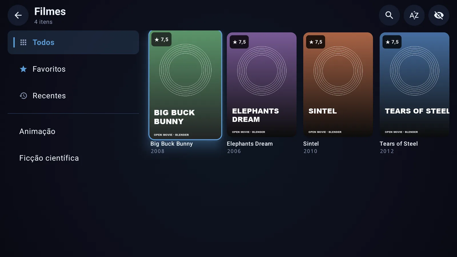 Biblioteca de filmes com capas e classificação